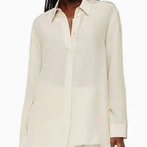 Babaton Off-White Academy Silk Long Sleeve Button Down